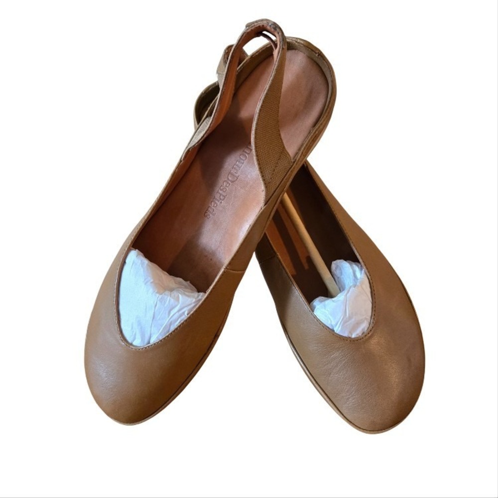 L'Amour Brown Leather Slingback Flats